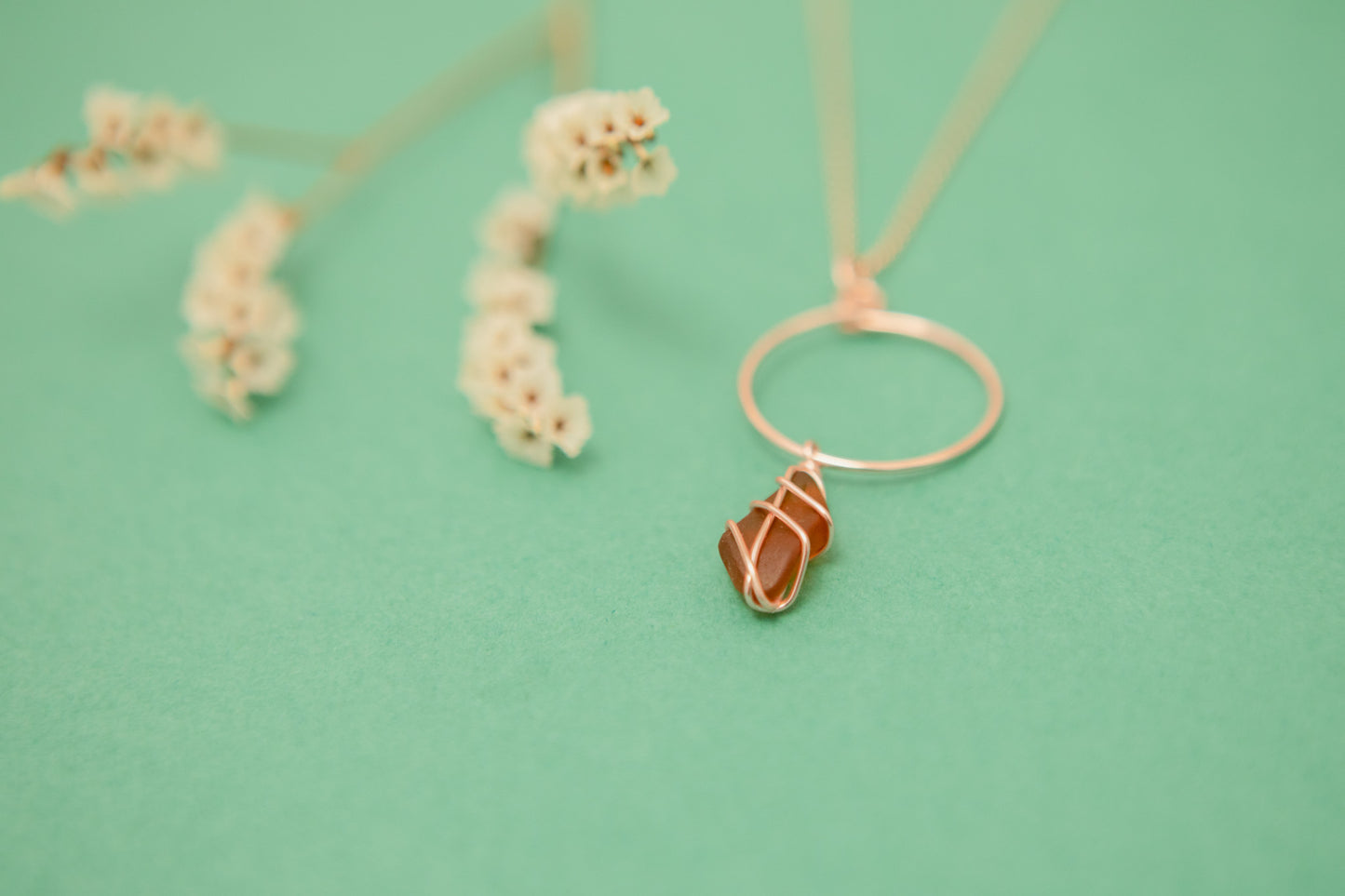 Lillie Hoop Necklace in Rose Gold & Amber