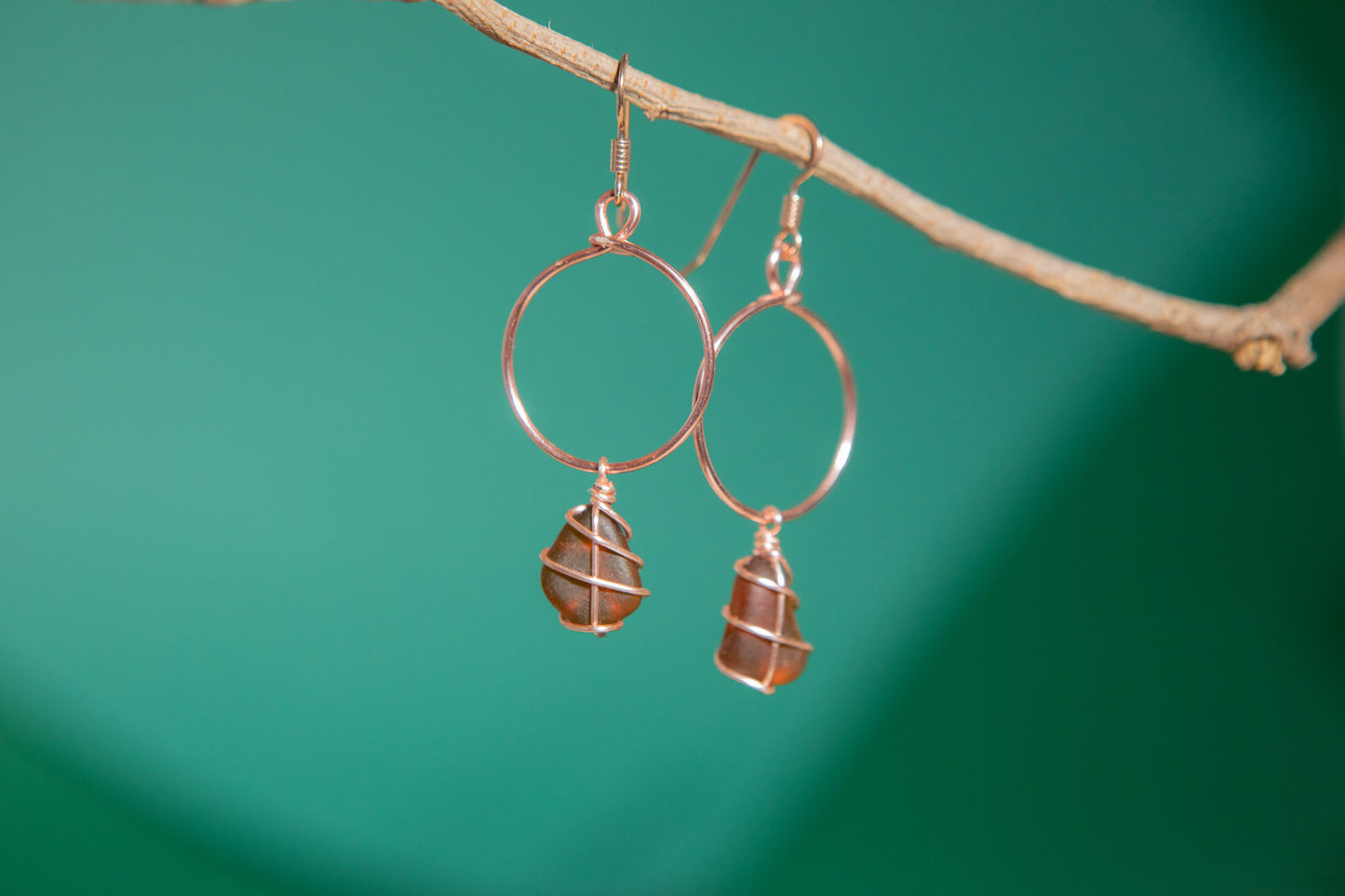 Lillie Hoops in Rose Gold & Amber
