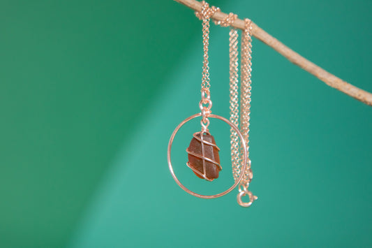 Jennie Hoop Necklace in Rose Gold & Amber