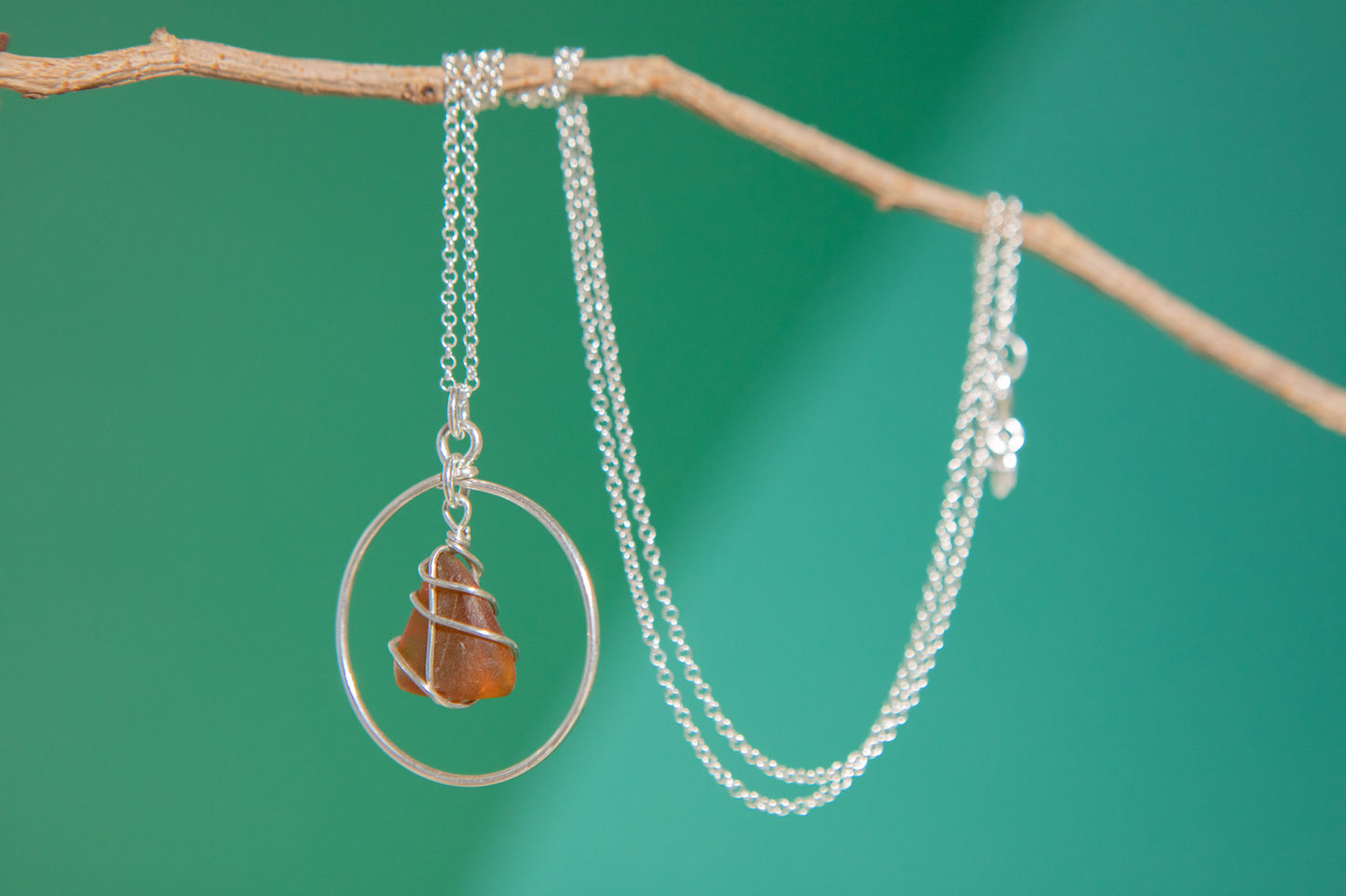 Jennie Hoop Necklace in Silver & Amber