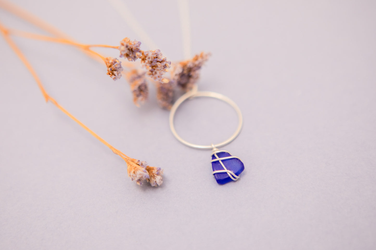 Lillie Hoop Necklace in Silver & Cobalt Blue