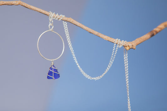 Lillie Hoop Necklace in Silver & Cobalt Blue