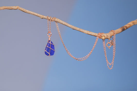 Classic Rose Gold Necklace - Cobalt Blue