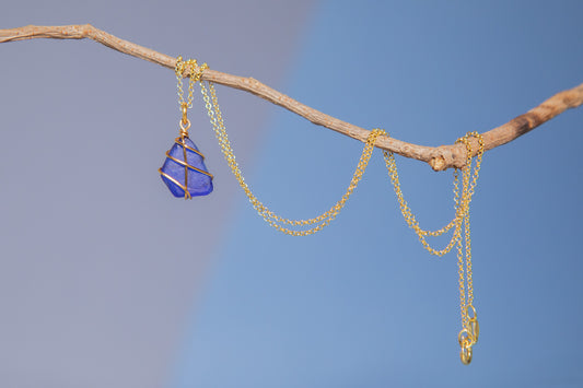 Classic Gold Necklace - Cobalt Blue