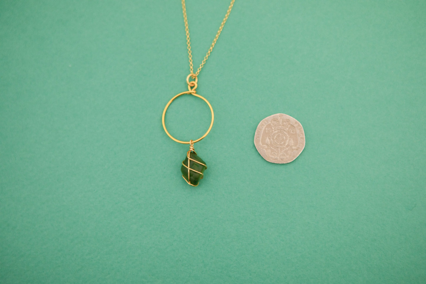 Lillie Hoop Necklace in Gold & Dark Green
