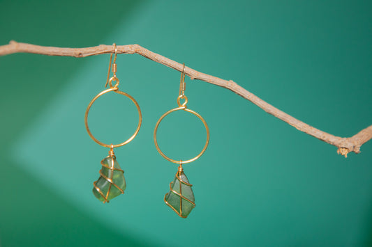 Lillie Hoops in Gold & Dark Green