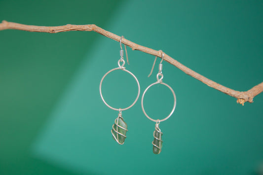 Lillie Hoops in Silver & Dark Green