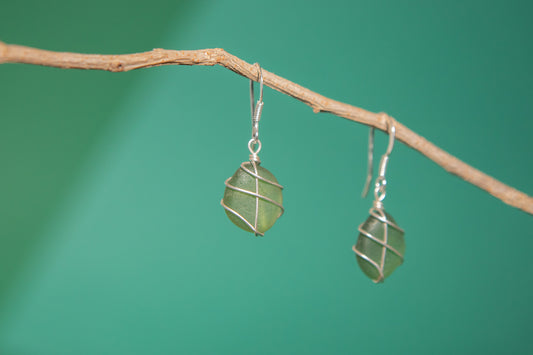 Classic silver earrings - Dark Green