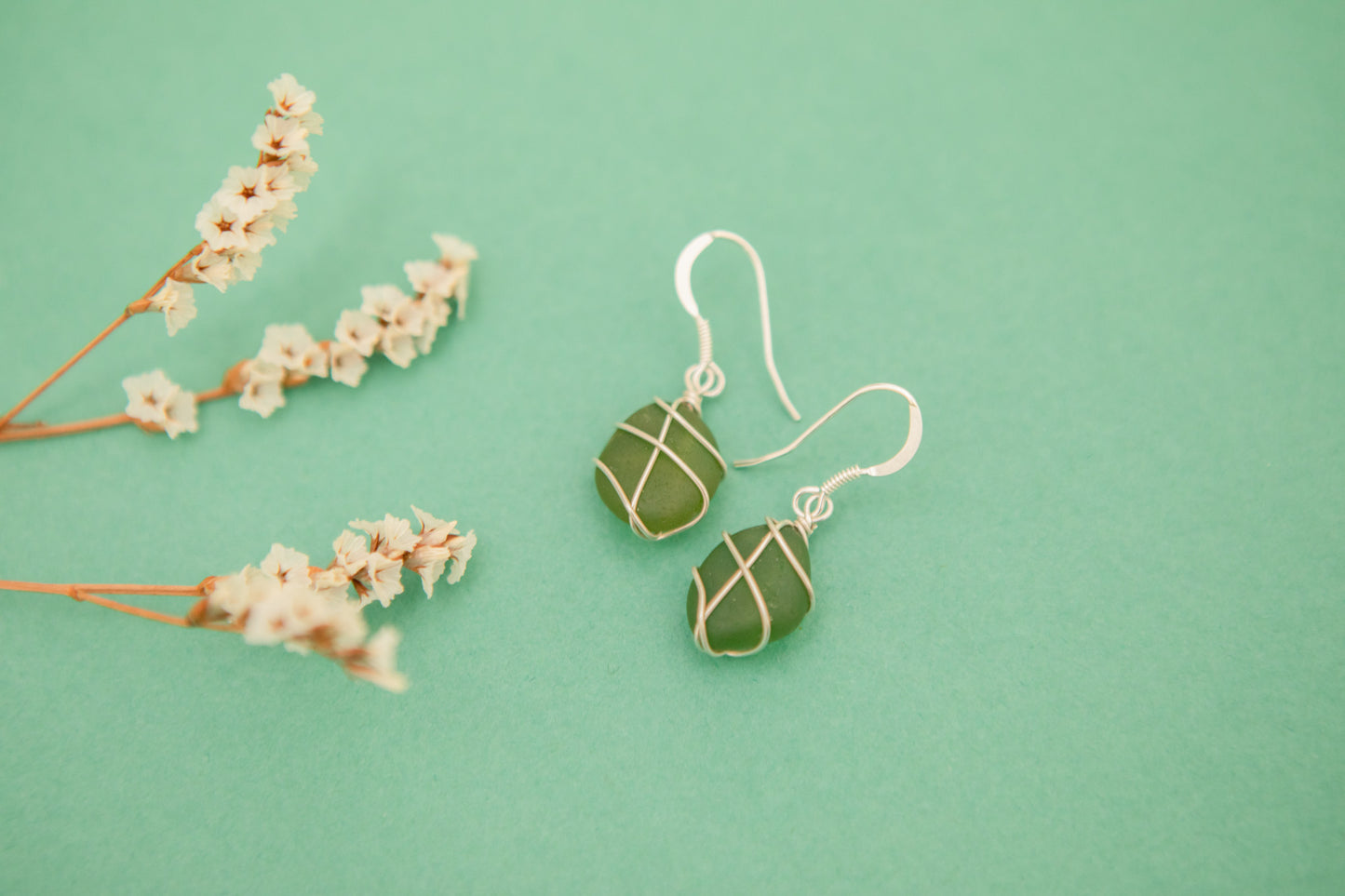 Classic silver earrings - Dark Green