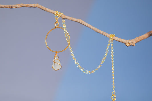 Lillie Hoop Necklace in Gold & Frosted White
