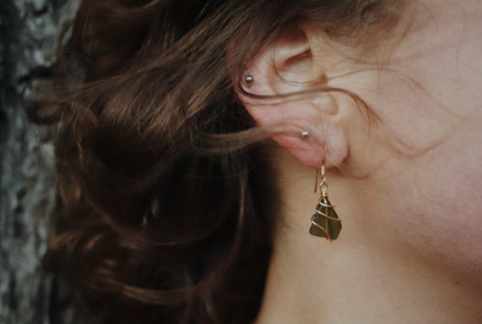 Classic gold earrings - Dark Green