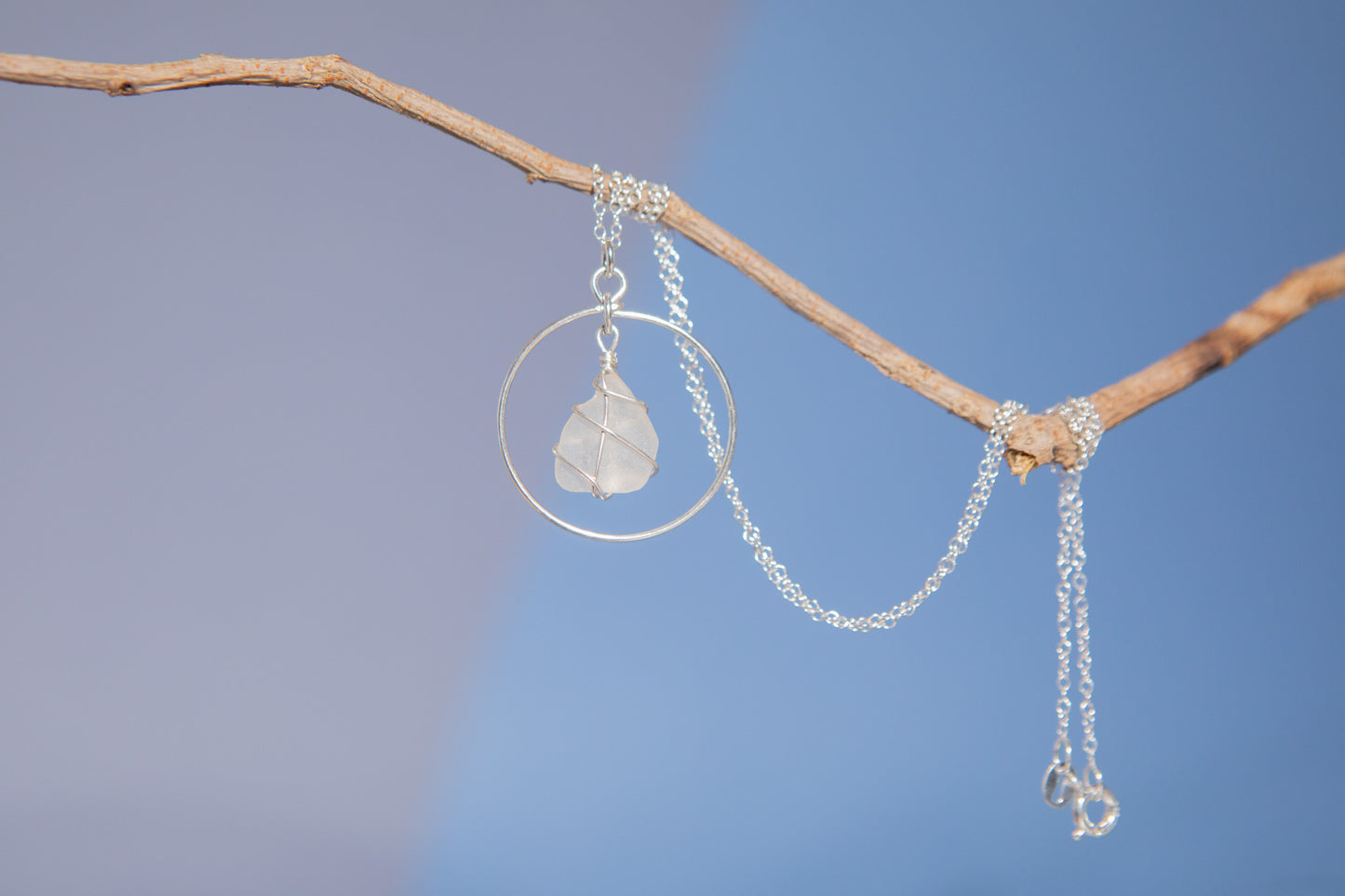 Jennie Hoop Necklace in Silver & Frosted White