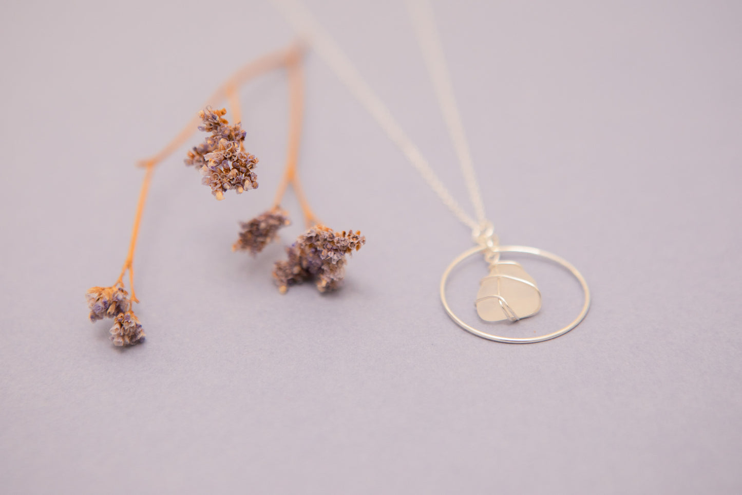 Jennie Hoop Necklace in Silver & Frosted White